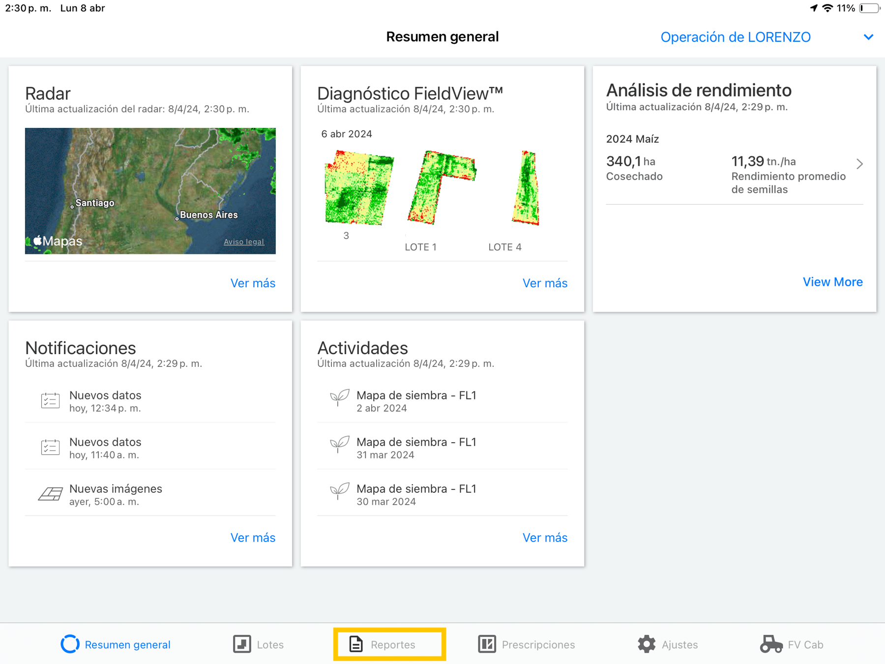 Reportes de Cosecha en FieldView™ app